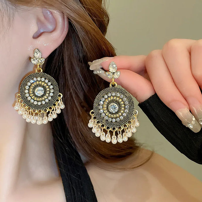 Elegant Rhinestone & Pearl Dangle Earrings