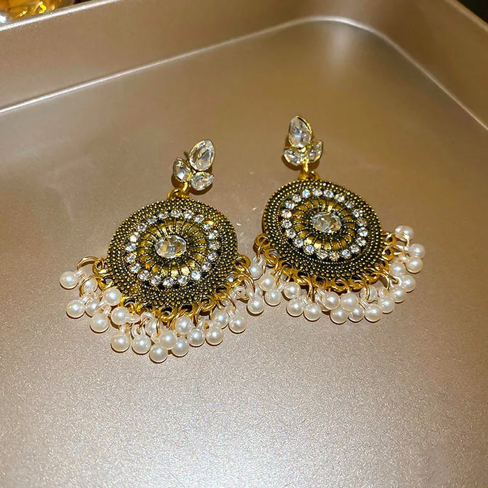Elegant Rhinestone & Pearl Dangle Earrings
