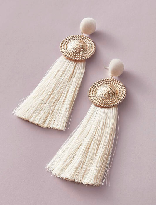 Ivory Sol Tassel Earrings
