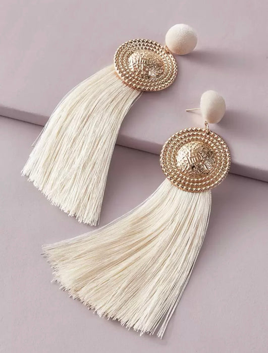 Ivory Sol Tassel Earrings