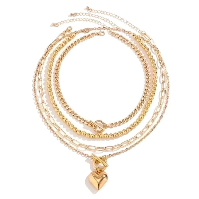 Gold-Plated Heart Toggle Necklace Set