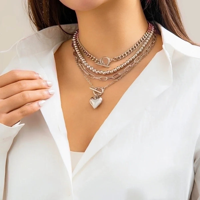 Gold-Plated Heart Toggle Necklace Set