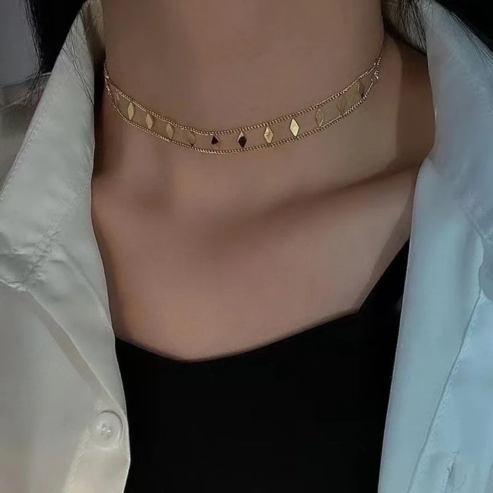 Casual Minimalist Rhombus Titanium Steel Choker