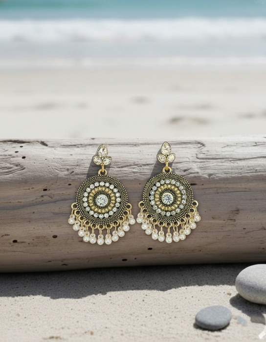 Elegant Rhinestone & Pearl Dangle Earrings