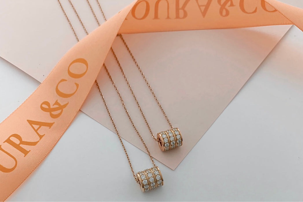 Minimalist Moissanite Barrel Necklace in 925 Sterling Silver & Rose Gold