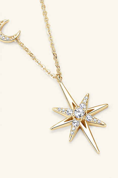 Celeste Dreams – Star & Moon Moissanite Necklace