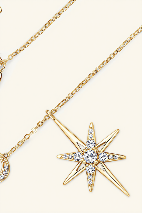 Celeste Dreams – Star & Moon Moissanite Necklace