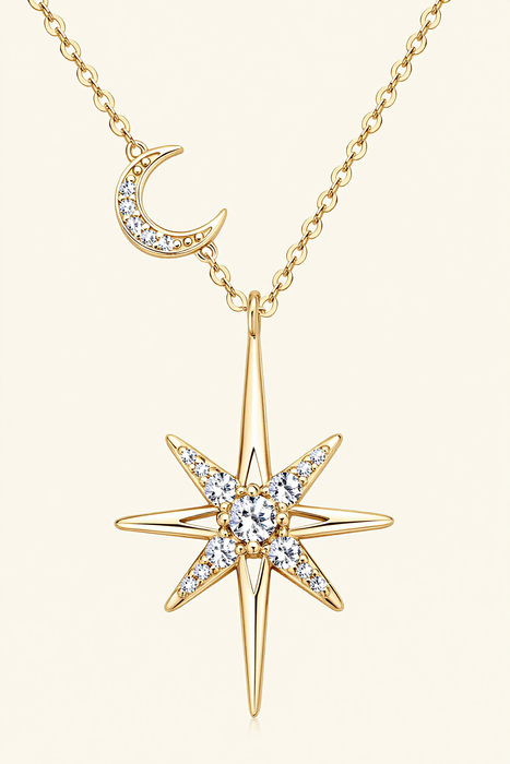 Celeste Dreams – Star & Moon Moissanite Necklace