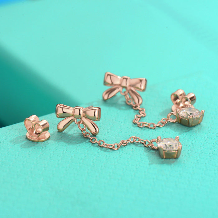 Belle Amour – Moissanite & Sterling Silver Bow Drop Earrings