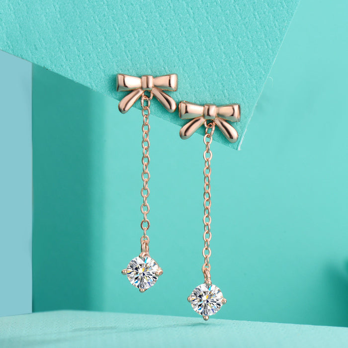 Belle Amour – Moissanite & Sterling Silver Bow Drop Earrings