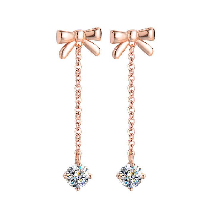 Belle Amour – Moissanite & Sterling Silver Bow Drop Earrings
