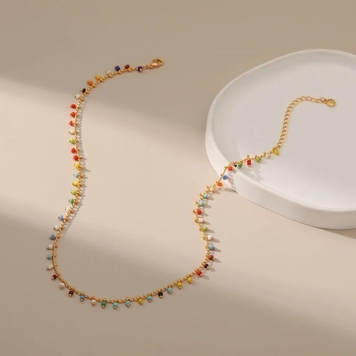 Retro Geometric Seed Bead Necklace