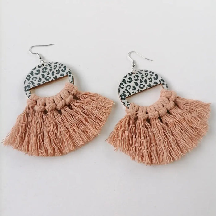Leopard Print Tassel Drop Earrings